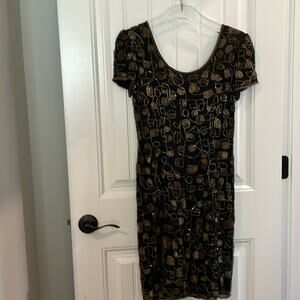 NEW Adrianna‎ SILK Papell Evening Cocktail Black Gold Sequin Dress 4 Black Tie
